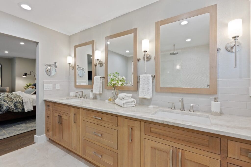 newly renovated bathroom in a Spokane home remodel by Stephanie Sarro of Sarro Design